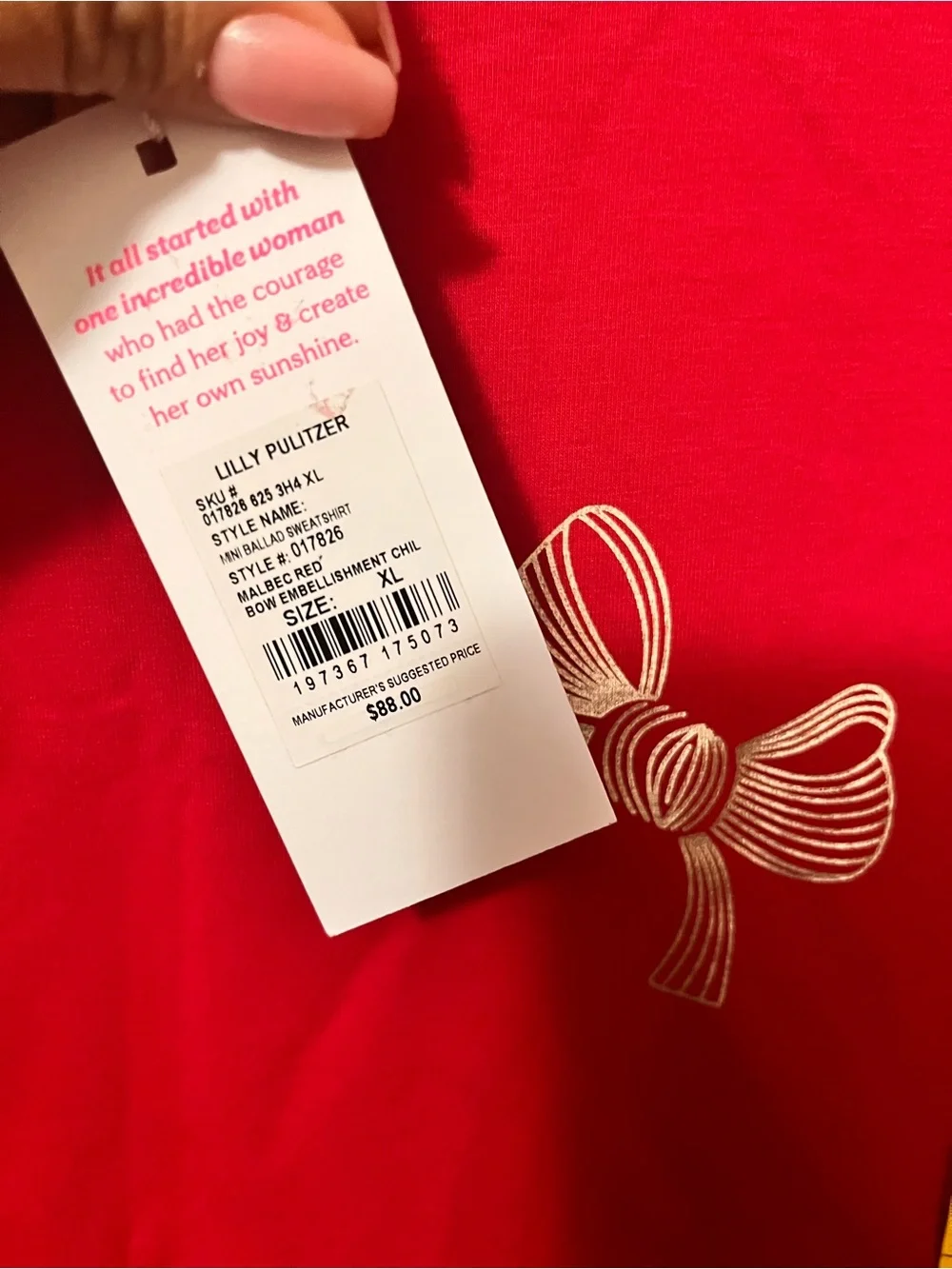 Lilly Pulitzer Girl Dress XL 12/14 Ballad Sweatshirt Red Bow Holiday Christmas